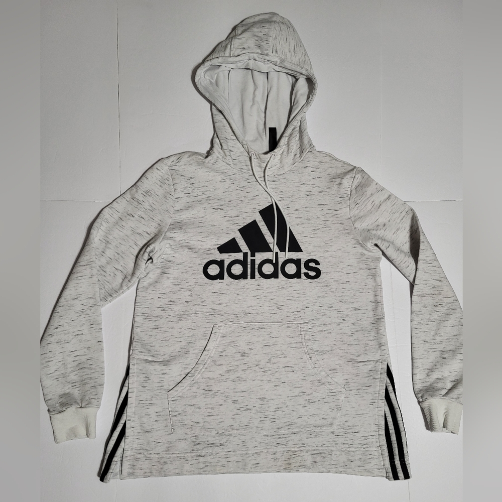 (#15) adidas Heather Light Gray Hoodie with Black Logo
